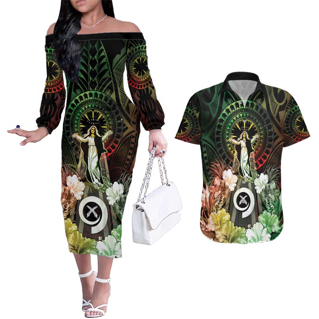 Vanuatu Happy Assumption Day Couples Matching Off The Shoulder Long Sleeve Dress and Hawaiian Shirt