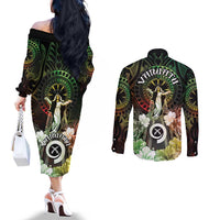 Vanuatu Happy Assumption Day Couples Matching Off The Shoulder Long Sleeve Dress and Long Sleeve Button Shirt