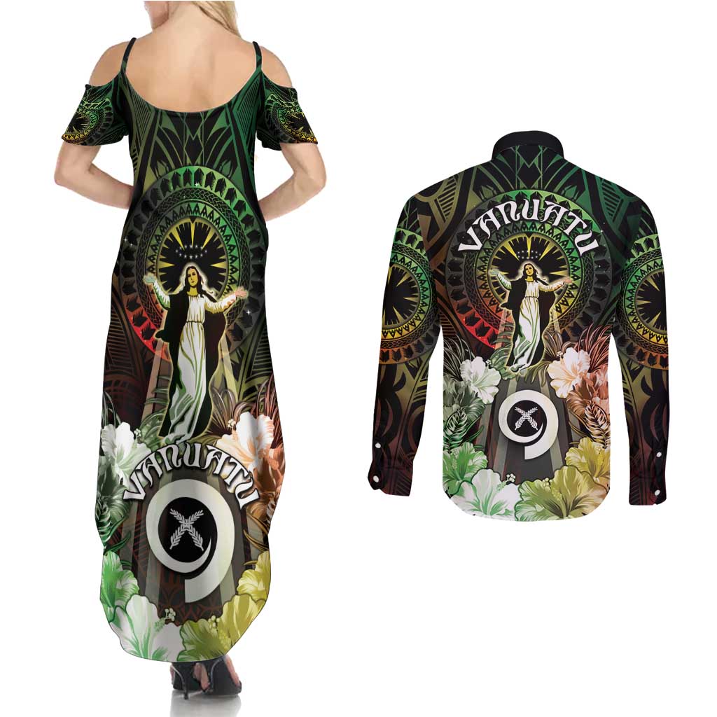 Vanuatu Happy Assumption Day Couples Matching Summer Maxi Dress and Long Sleeve Button Shirt LT05 - Polynesian Pride