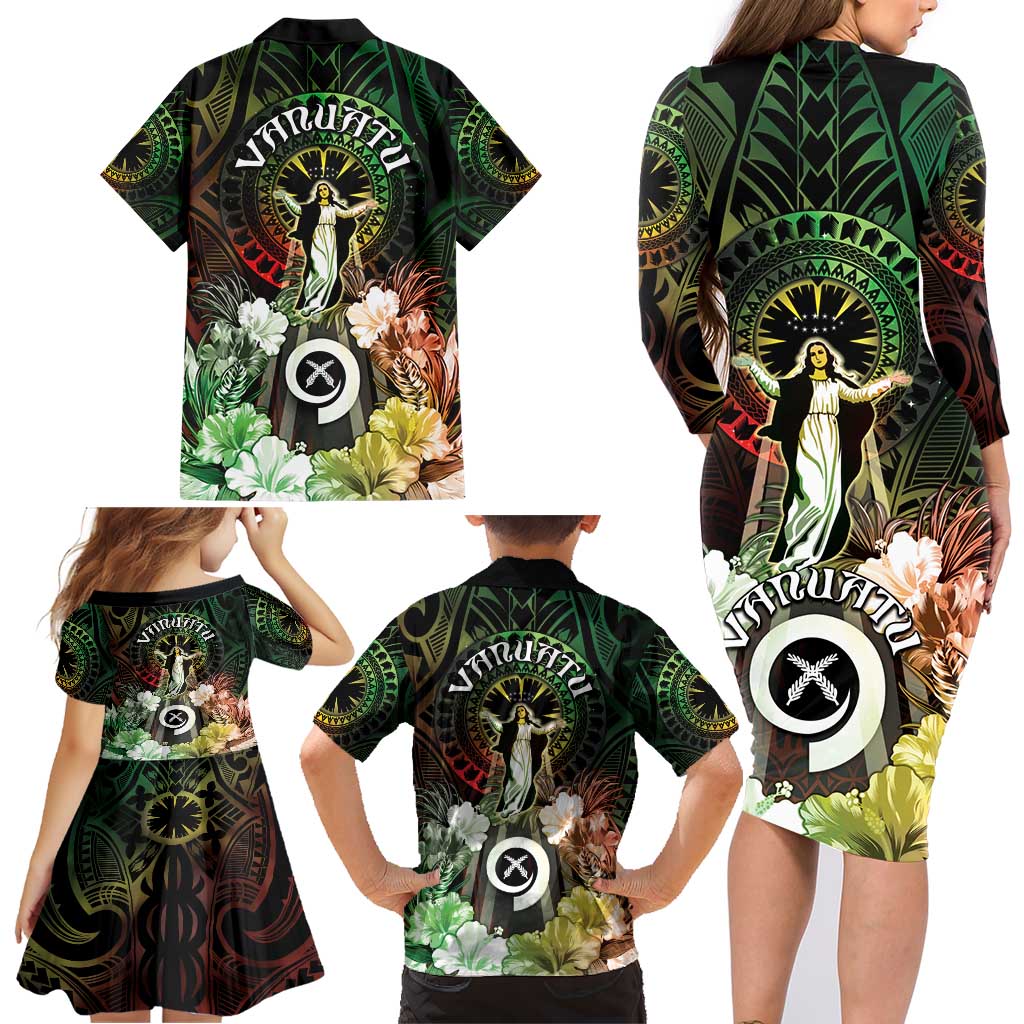 Vanuatu Happy Assumption Day Family Matching Long Sleeve Bodycon Dress and Hawaiian Shirt LT05 - Polynesian Pride