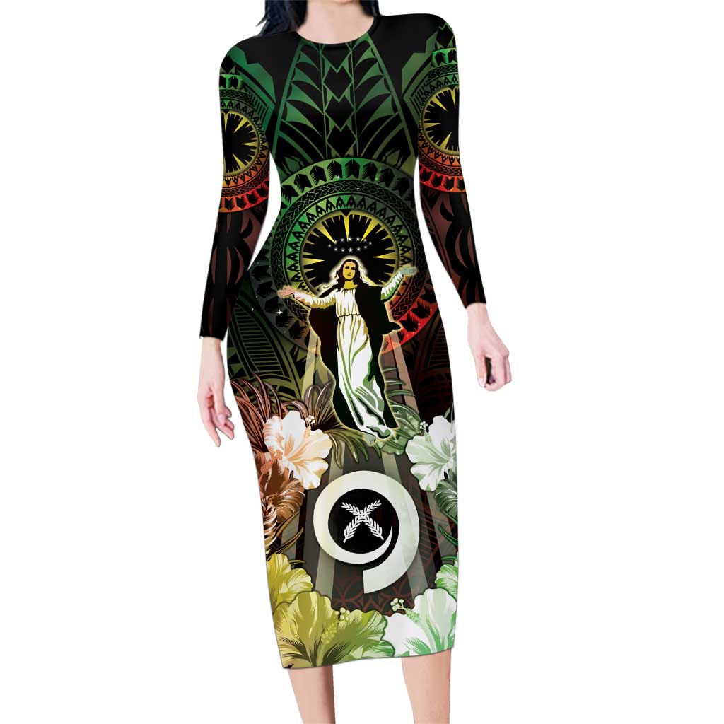 Vanuatu Happy Assumption Day Family Matching Long Sleeve Bodycon Dress and Hawaiian Shirt LT05 Mom's Dress Reggae - Polynesian Pride