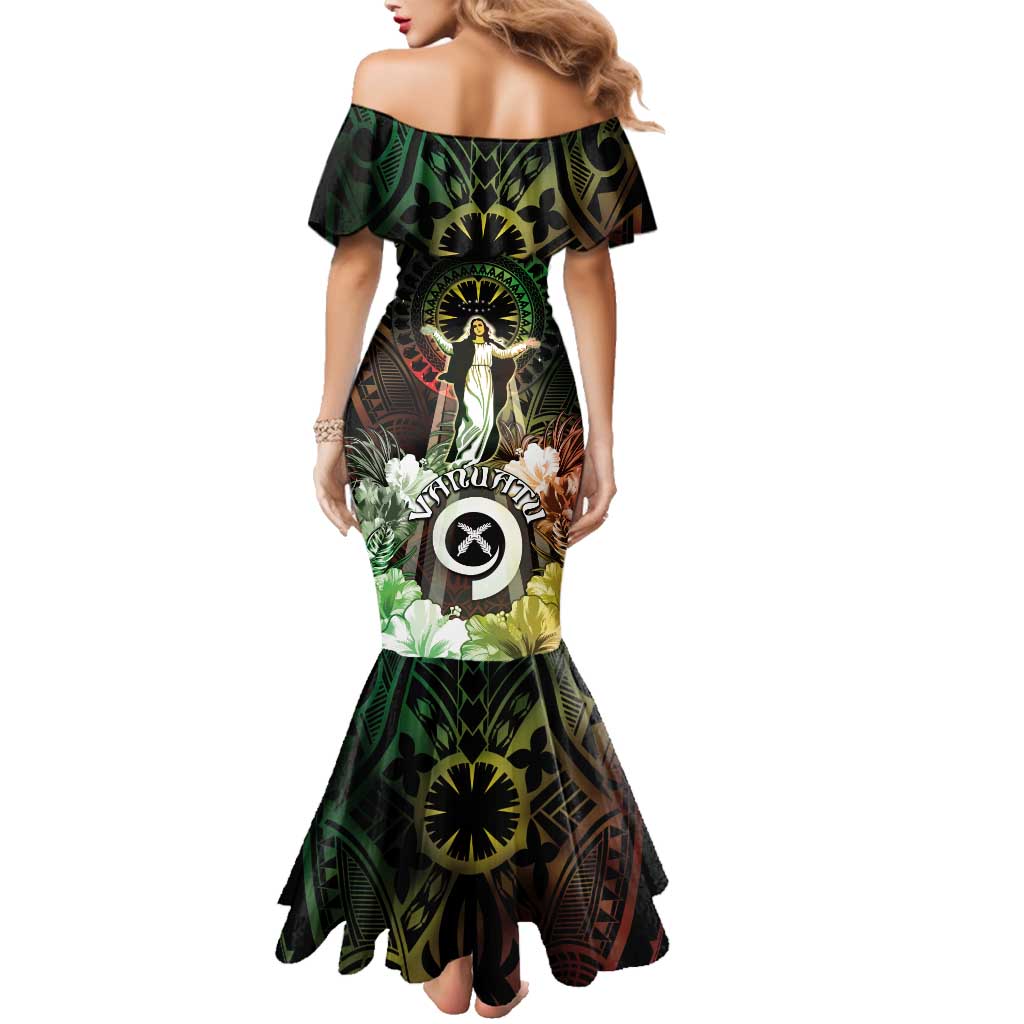 Vanuatu Happy Assumption Day Family Matching Mermaid Dress and Hawaiian Shirt LT05 - Polynesian Pride