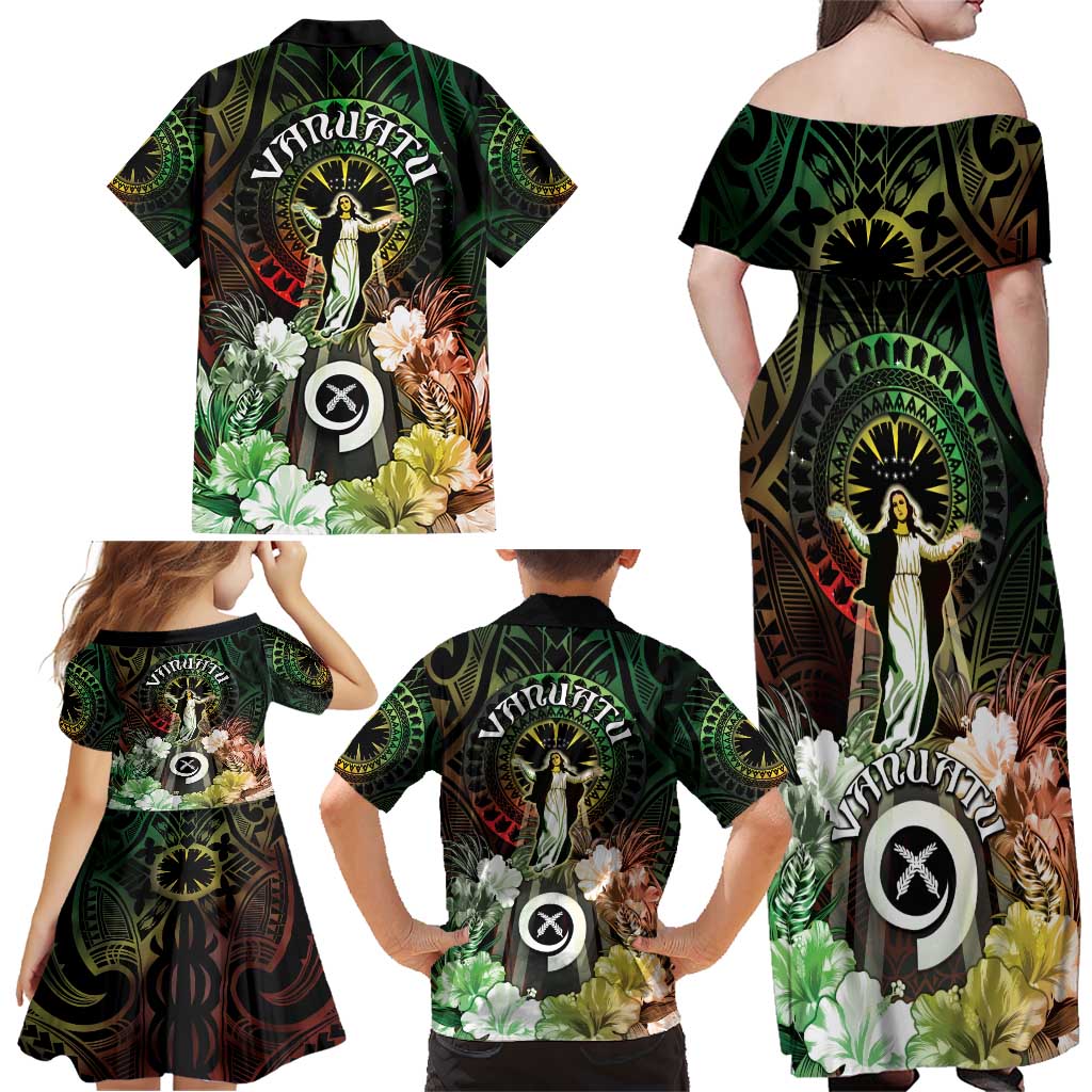 Vanuatu Happy Assumption Day Family Matching Off Shoulder Maxi Dress and Hawaiian Shirt LT05 - Polynesian Pride