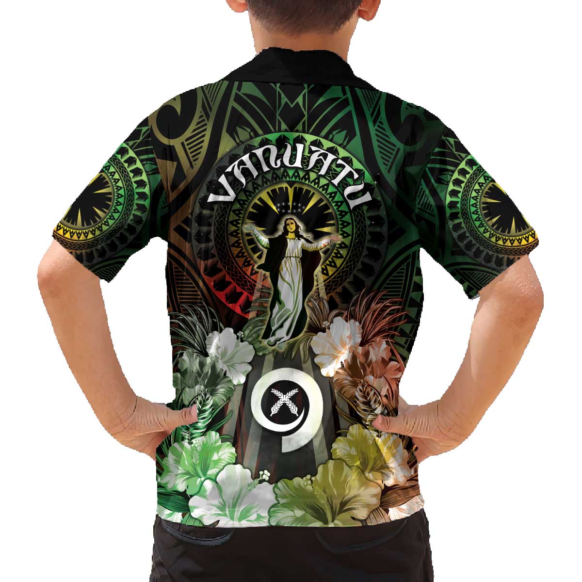 Vanuatu Happy Assumption Day Family Matching Off Shoulder Short Dress and Hawaiian Shirt LT05 - Polynesian Pride