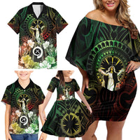 Vanuatu Happy Assumption Day Family Matching Off Shoulder Short Dress and Hawaiian Shirt LT05 - Polynesian Pride