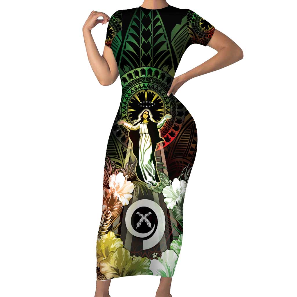 Vanuatu Happy Assumption Day Family Matching Short Sleeve Bodycon Dress and Hawaiian Shirt LT05 Mom's Dress Reggae - Polynesian Pride