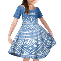 Personalised Kosrae State Gospel Day Family Matching Long Sleeve Bodycon Dress and Hawaiian Shirt Simple Style LT05 Daughter's Dress Blue - Polynesian Pride