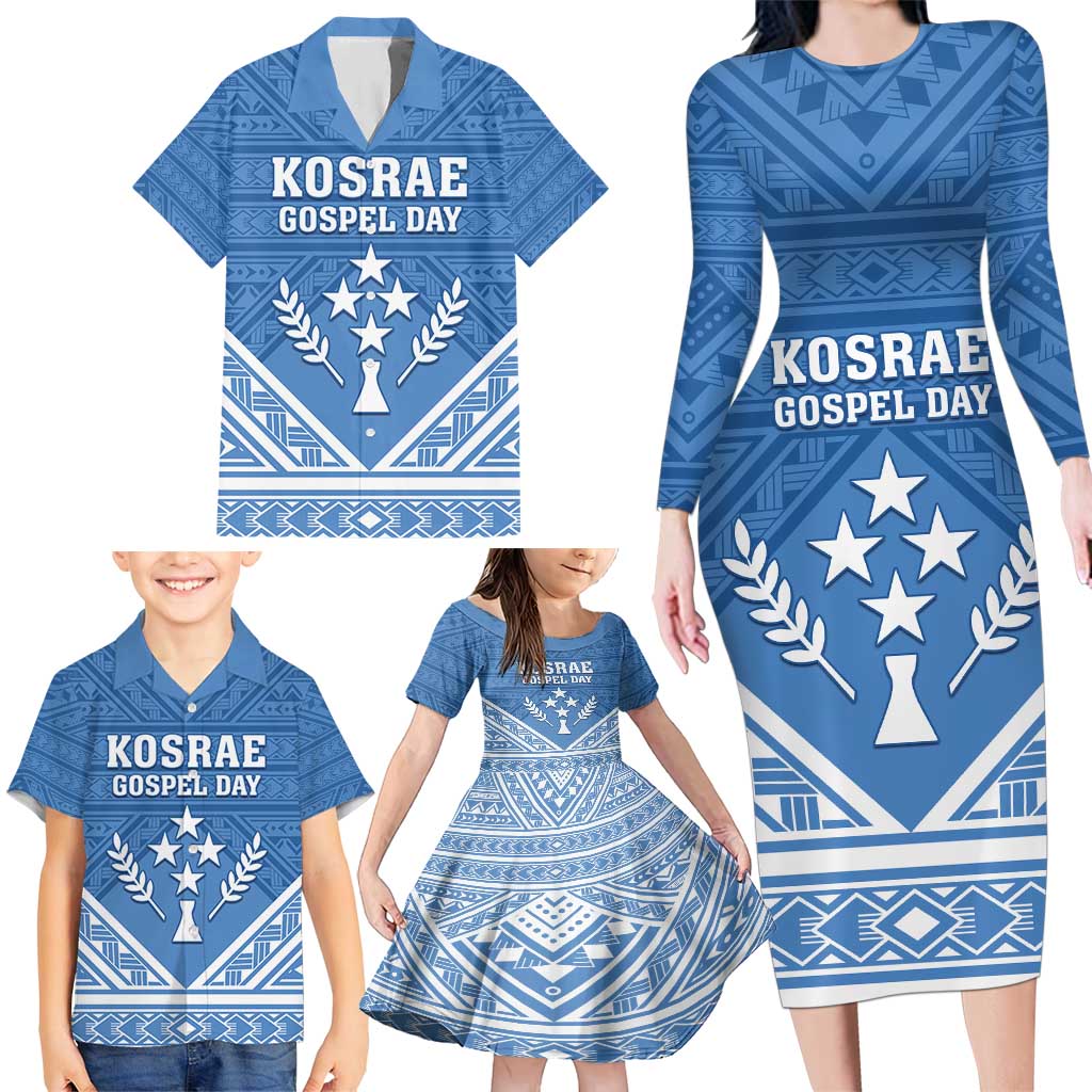 Personalised Kosrae State Gospel Day Family Matching Long Sleeve Bodycon Dress and Hawaiian Shirt Simple Style LT05 - Polynesian Pride