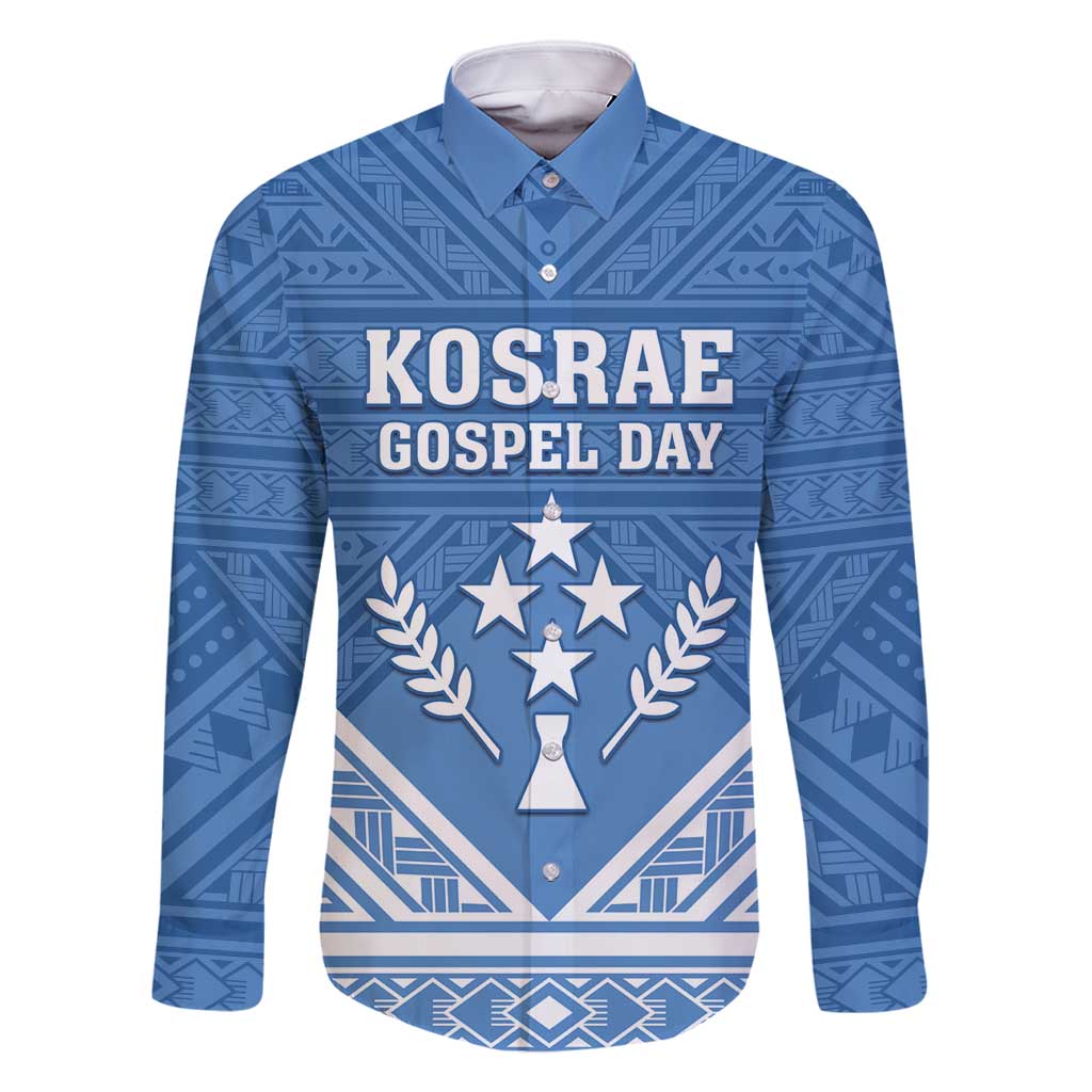 Personalised Kosrae State Gospel Day Family Matching Off Shoulder Maxi Dress and Hawaiian Shirt Simple Style LT05 Dad's Shirt - Long Sleeve Blue - Polynesian Pride