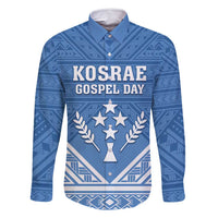 Personalised Kosrae State Gospel Day Family Matching Off Shoulder Maxi Dress and Hawaiian Shirt Simple Style LT05 Dad's Shirt - Long Sleeve Blue - Polynesian Pride