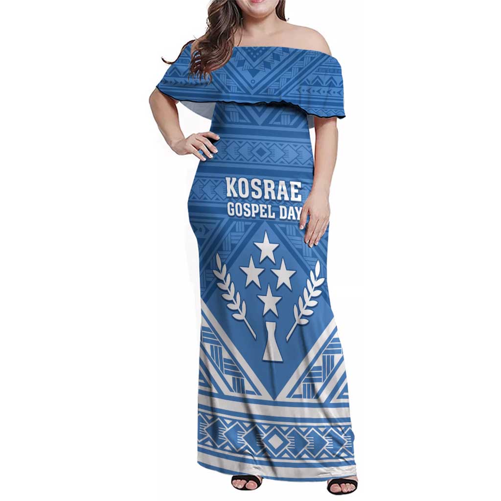 Personalised Kosrae State Gospel Day Family Matching Off Shoulder Maxi Dress and Hawaiian Shirt Simple Style LT05 Mom's Dress Blue - Polynesian Pride