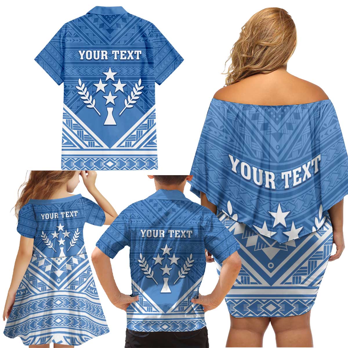 Personalised Kosrae State Gospel Day Family Matching Off Shoulder Short Dress and Hawaiian Shirt Simple Style LT05 - Polynesian Pride