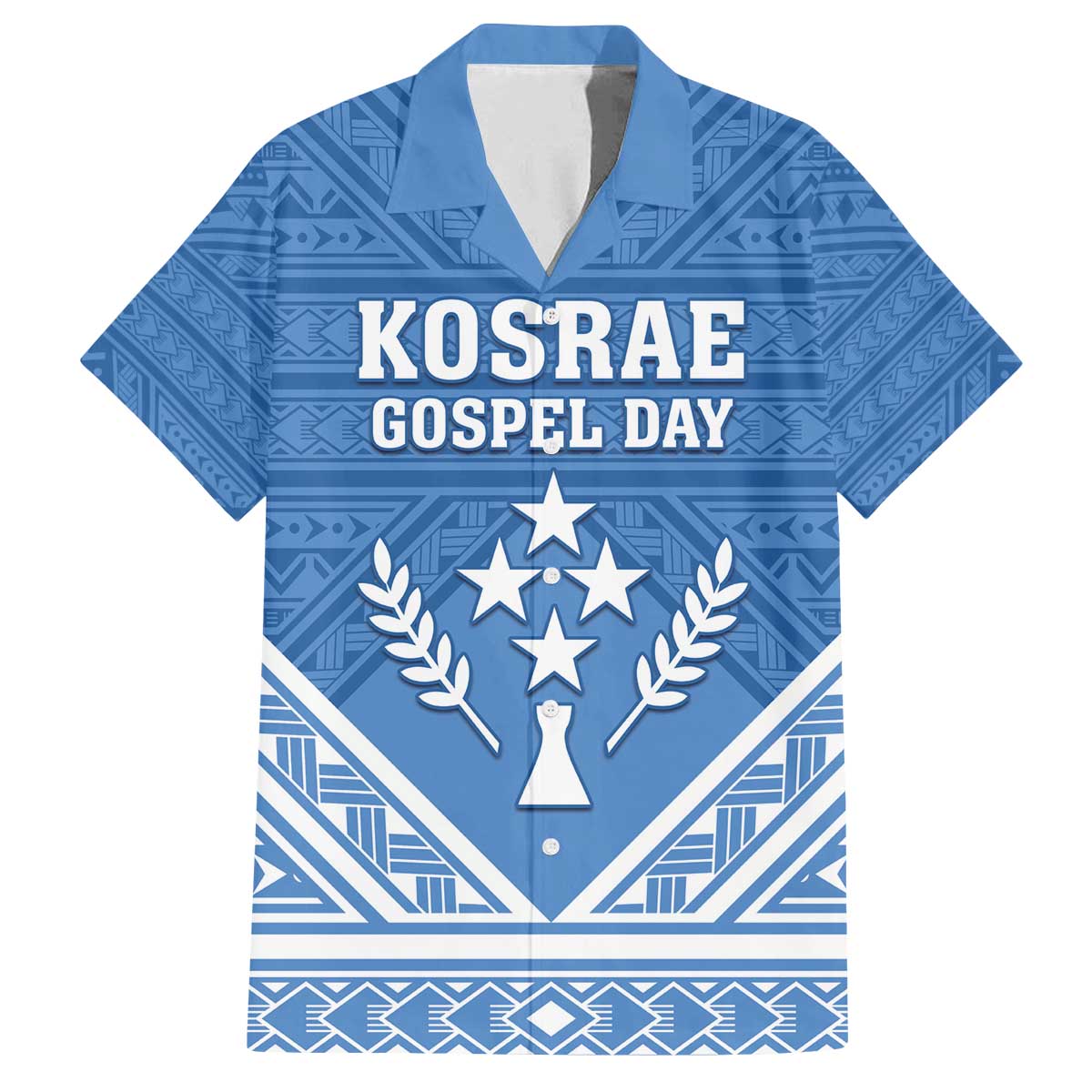 Personalised Kosrae State Gospel Day Family Matching Off Shoulder Short Dress and Hawaiian Shirt Simple Style LT05 Dad's Shirt - Short Sleeve Blue - Polynesian Pride
