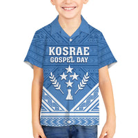 Personalised Kosrae State Gospel Day Family Matching Off Shoulder Short Dress and Hawaiian Shirt Simple Style LT05 Son's Shirt Blue - Polynesian Pride