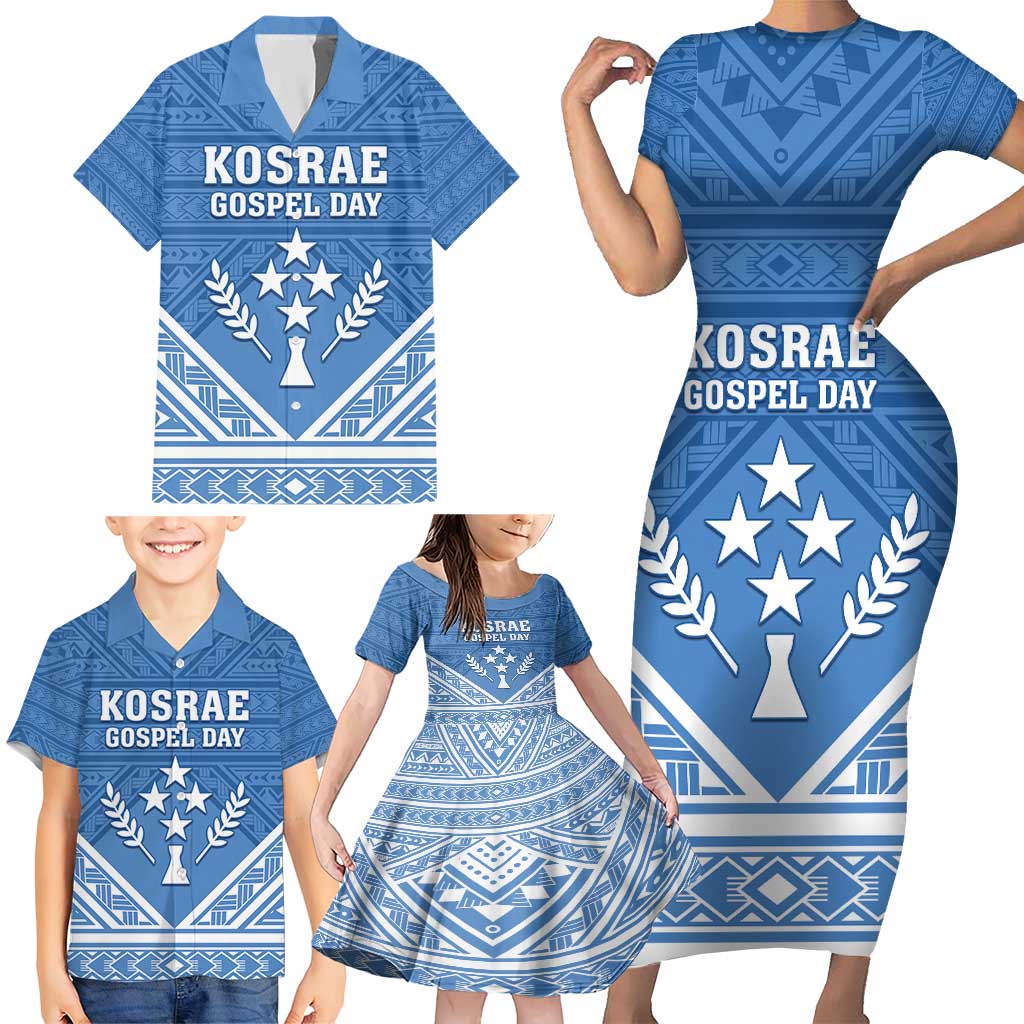 Personalised Kosrae State Gospel Day Family Matching Short Sleeve Bodycon Dress and Hawaiian Shirt Simple Style LT05 - Polynesian Pride