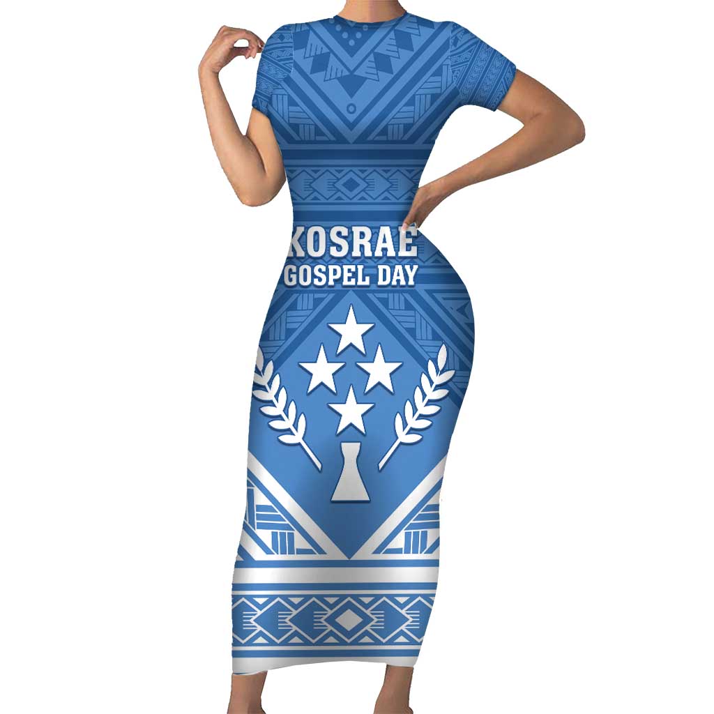 Personalised Kosrae State Gospel Day Family Matching Short Sleeve Bodycon Dress and Hawaiian Shirt Simple Style LT05 Mom's Dress Blue - Polynesian Pride