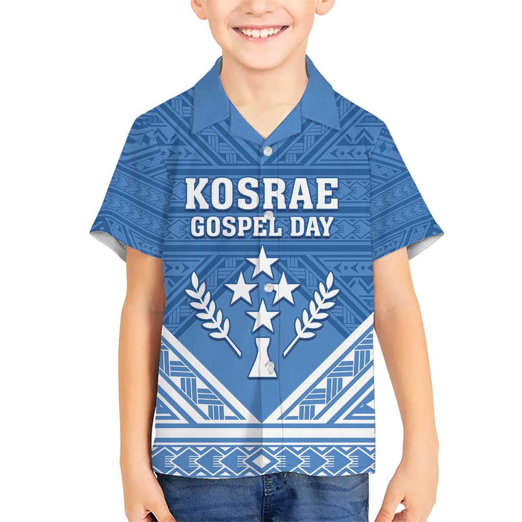 Personalised Kosrae State Gospel Day Family Matching Short Sleeve Bodycon Dress and Hawaiian Shirt Simple Style LT05 Son's Shirt Blue - Polynesian Pride