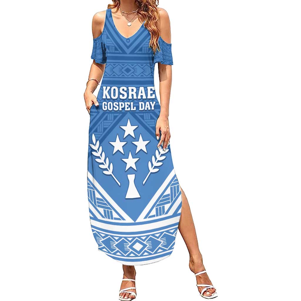 Personalised Kosrae State Gospel Day Family Matching Summer Maxi Dress and Hawaiian Shirt Simple Style LT05 Mom's Dress Blue - Polynesian Pride