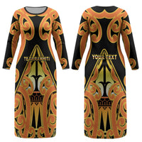 Personalised New Zealand Te Tairawhiti Couples Matching Long Sleeve Bodycon Dress and Long Sleeve Button Shirt Maori Koru Pattern LT05 - Polynesian Pride