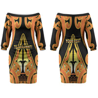 Personalised New Zealand Te Tairawhiti Couples Matching Off The Shoulder Long Sleeve Dress and Long Sleeve Button Shirt Maori Koru Pattern LT05 - Polynesian Pride