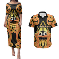 Personalised New Zealand Te Tairawhiti Couples Matching Puletasi and Hawaiian Shirt Maori Koru Pattern LT05 Orange - Polynesian Pride