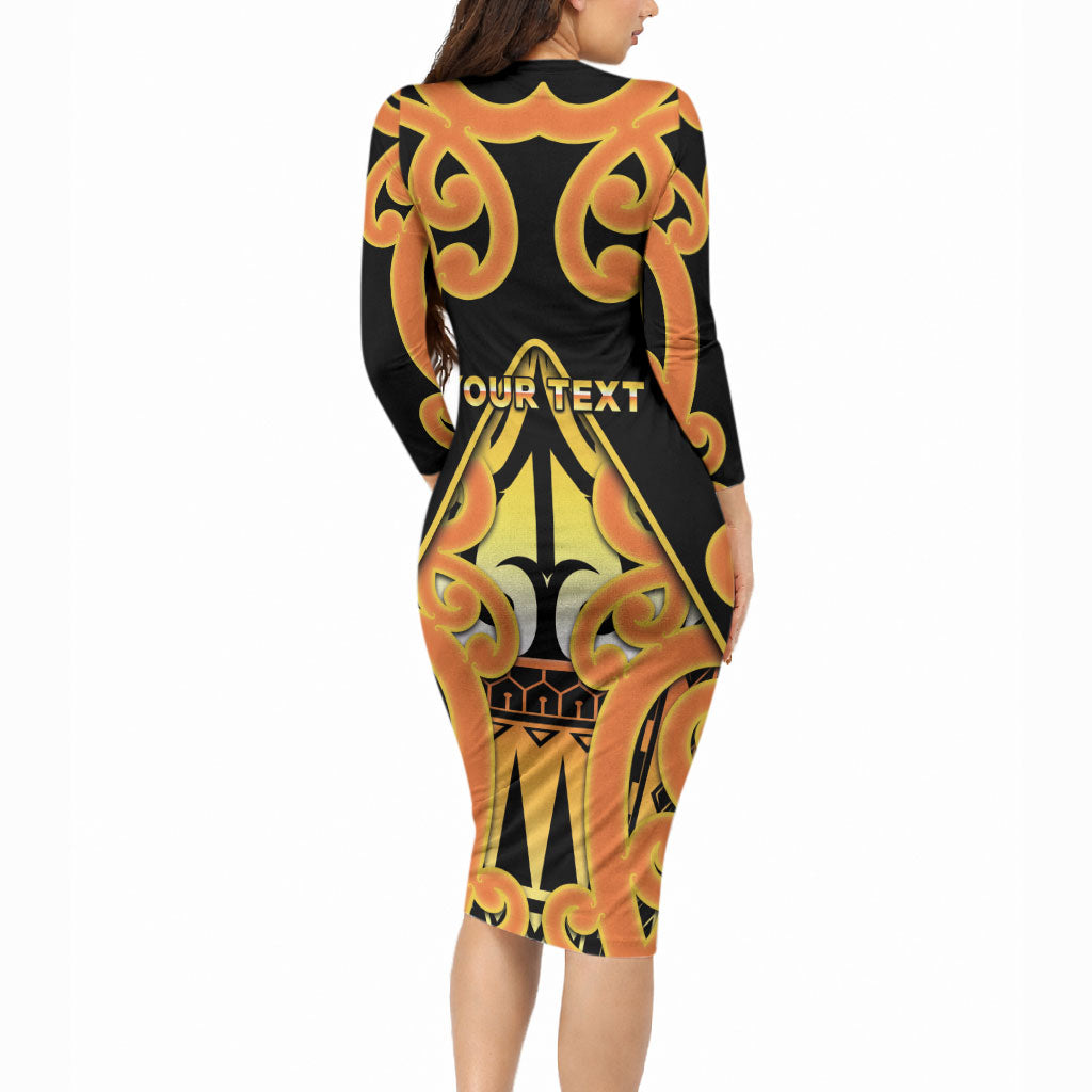 Personalised New Zealand Te Tairawhiti Long Sleeve Bodycon Dress Maori Koru Pattern LT05 - Polynesian Pride