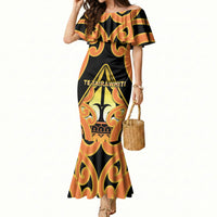 Personalised New Zealand Te Tairawhiti Mermaid Dress Maori Koru Pattern LT05 Women Orange - Polynesian Pride