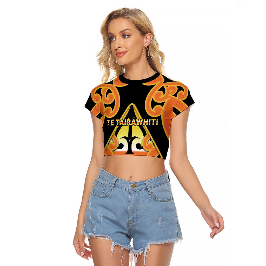 Personalised New Zealand Te Tairawhiti Raglan Cropped T Shirt Maori Koru Pattern LT05 Female Orange - Polynesian Pride
