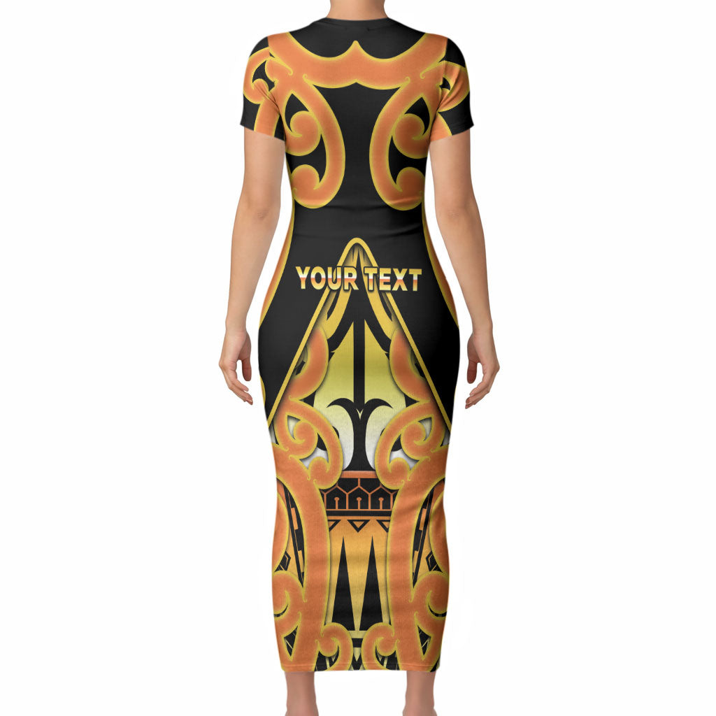Personalised New Zealand Te Tairawhiti Short Sleeve Bodycon Dress Maori Koru Pattern LT05 - Polynesian Pride