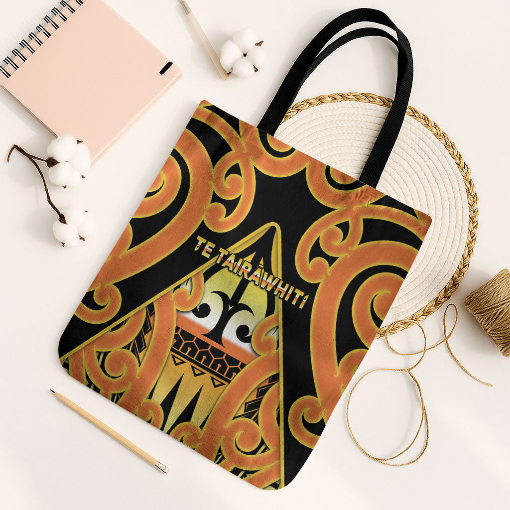 New Zealand Te Tairawhiti Tote Bag Maori Koru Pattern LT05 Black Strap One Size Orange - Polynesian Pride