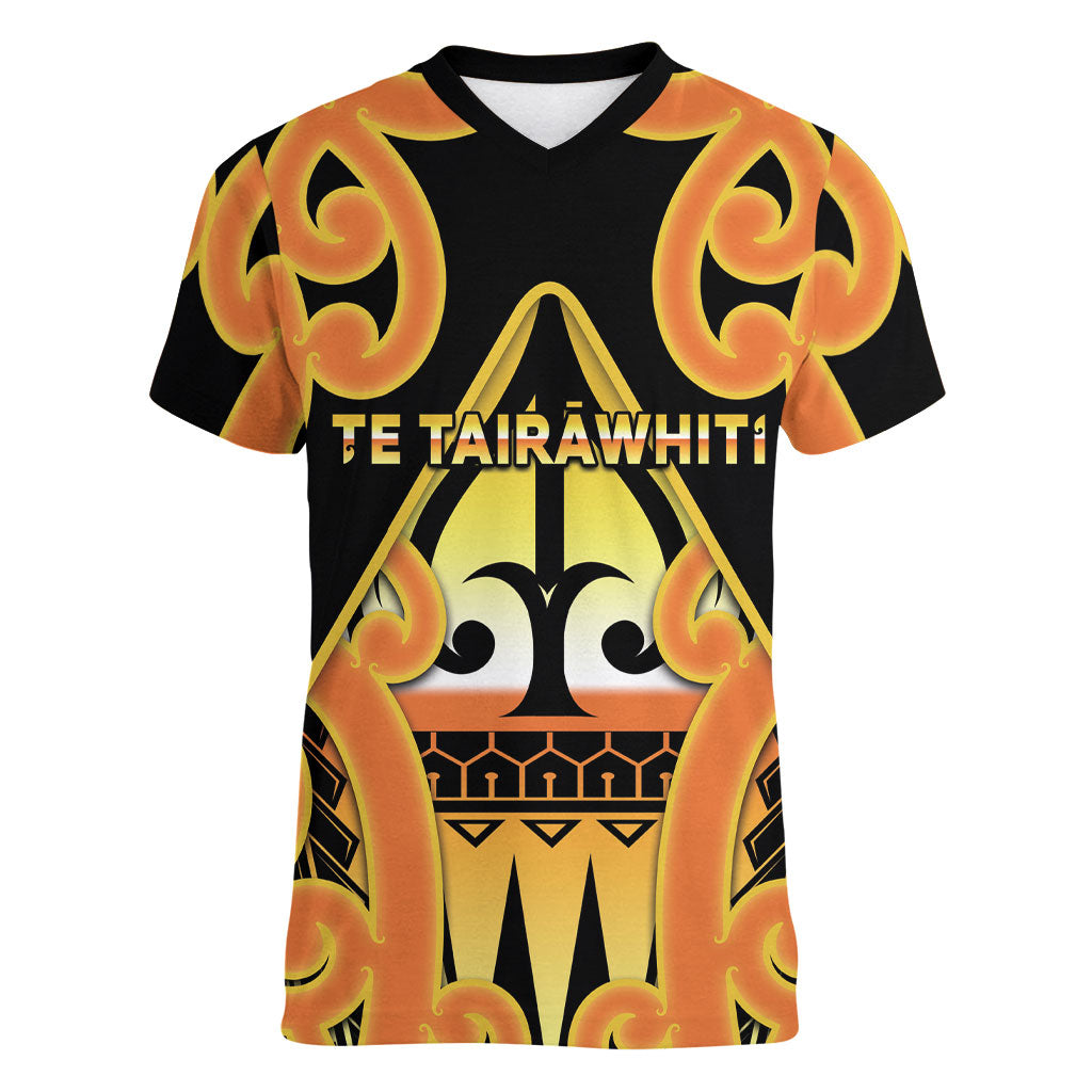 Personalised New Zealand Te Tairawhiti Women V-Neck T-Shirt Maori Koru Pattern LT05 Female Orange - Polynesian Pride