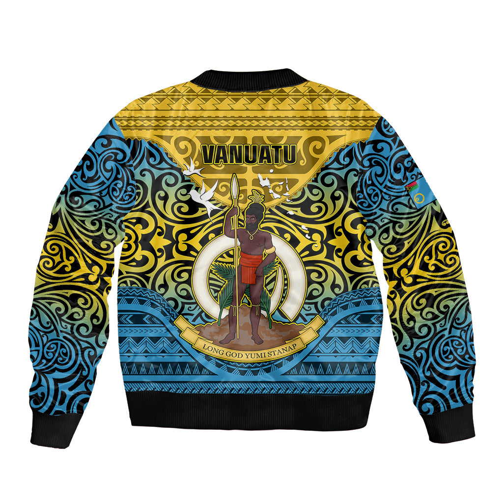 Vanuatu Sanma Province Bomber Jacket Coat Of Arms And Namele Fern Polynesian Pattern LT05 - Polynesian Pride