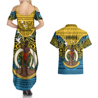 Vanuatu Sanma Province Couples Matching Summer Maxi Dress and Hawaiian Shirt Coat Of Arms And Namele Fern Polynesian Pattern LT05 - Polynesian Pride
