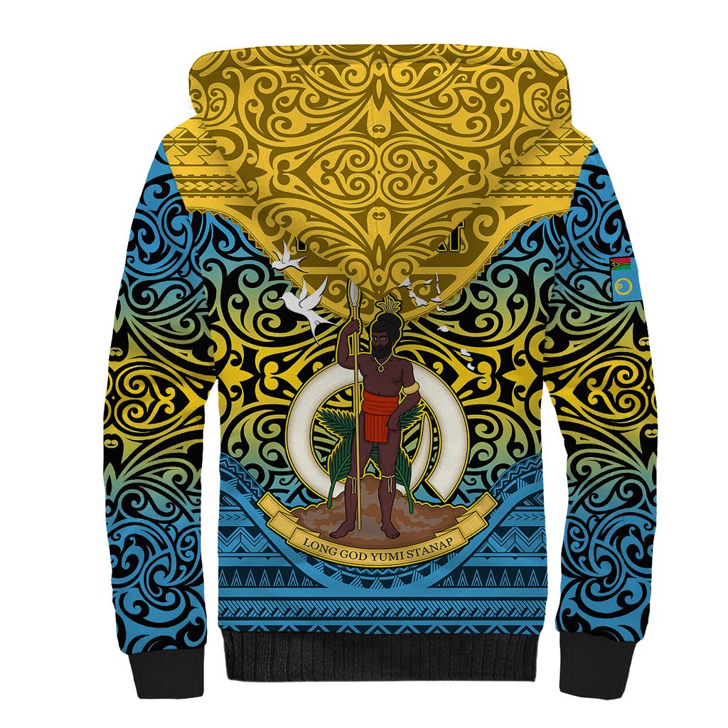 Personalized Vanuatu Sanma Province Sherpa Hoodie Coat Of Arms And Namele Fern Polynesian Pattern LT05 - Polynesian Pride
