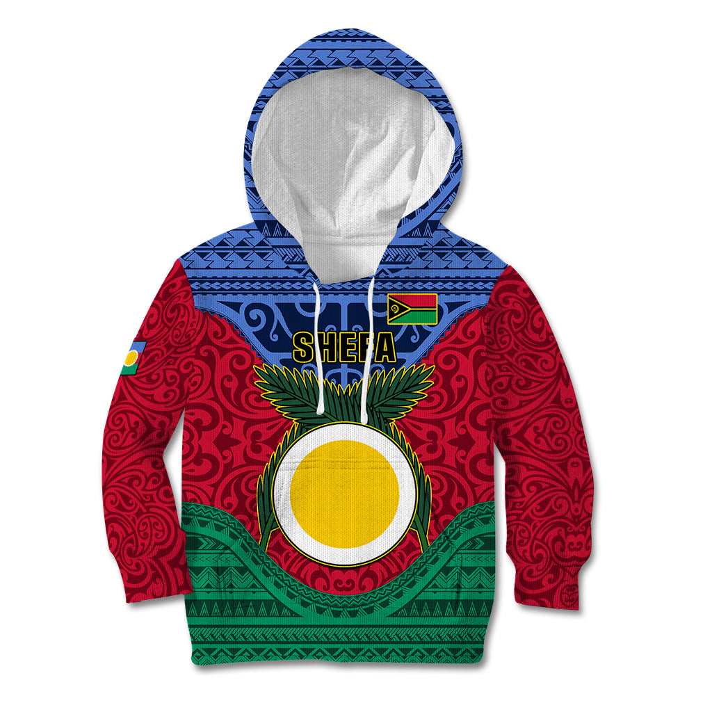 Vanuatu Shefa Province Kid Hoodie Coat Of Arms And Namele Fern Polynesian Pattern LT05 Hoodie Red - Polynesian Pride