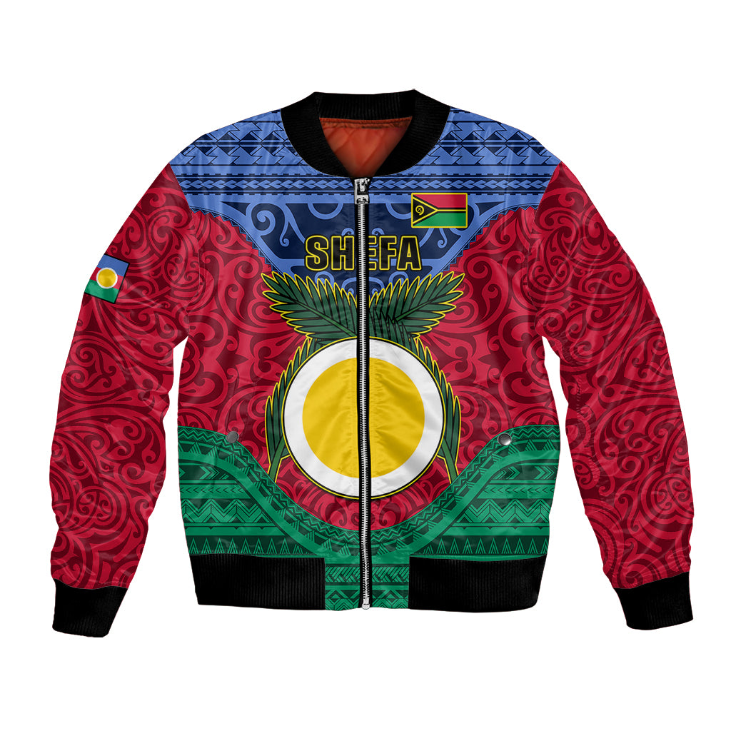 Personalized Vanuatu Shefa Province Bomber Jacket Coat Of Arms And Namele Fern Polynesian Pattern LT05 Unisex Red - Polynesian Pride