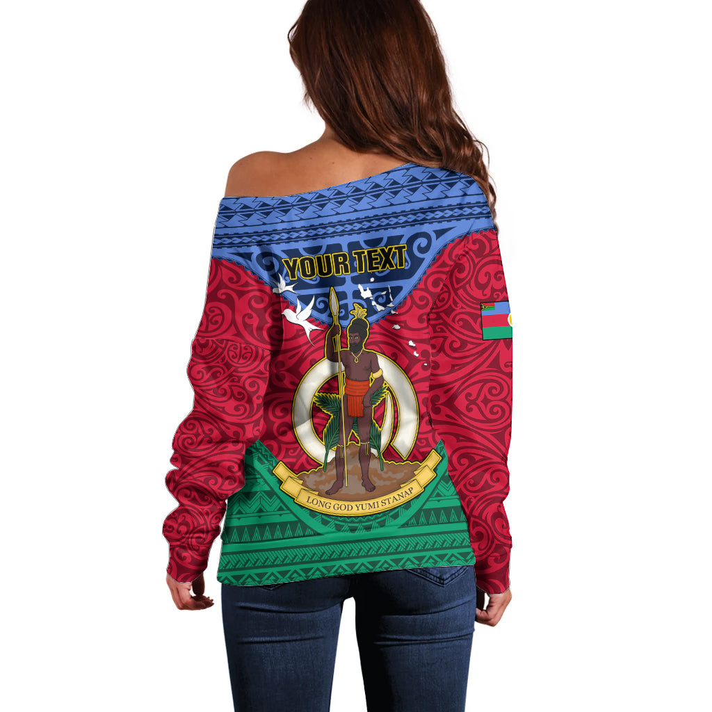 Personalized Vanuatu Shefa Province Off Shoulder Sweater Coat Of Arms And Namele Fern Polynesian Pattern LT05 - Polynesian Pride