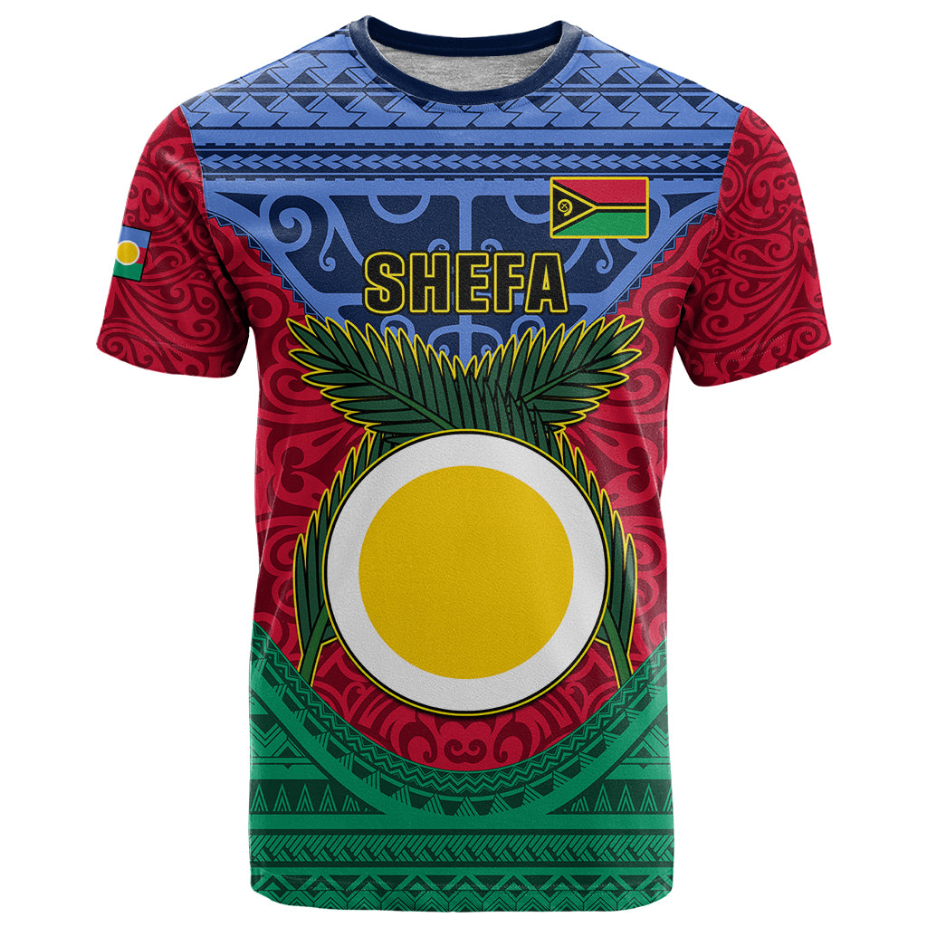 Personalized Vanuatu Shefa Province T Shirt Coat Of Arms And Namele Fern Polynesian Pattern LT05 Red - Polynesian Pride
