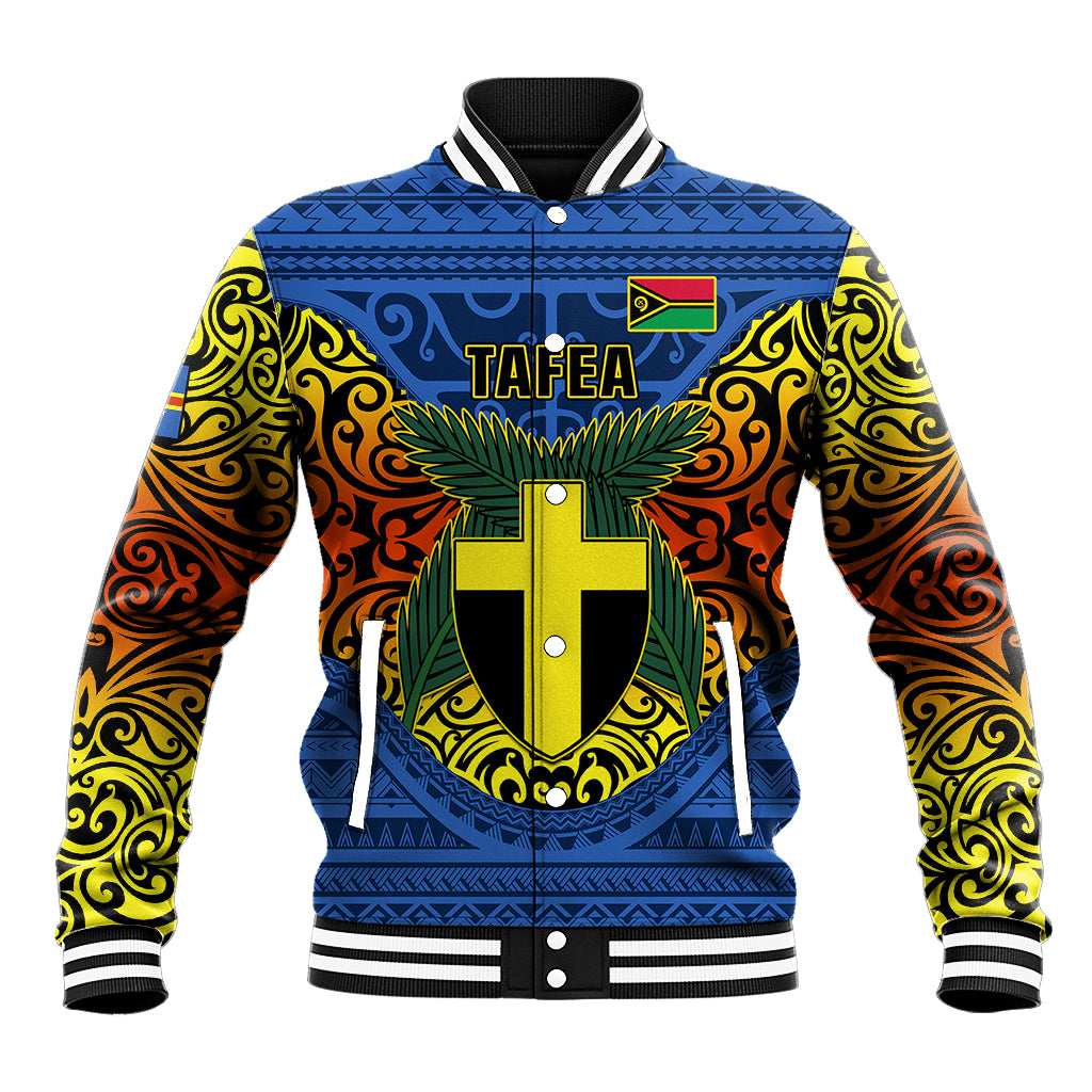 Vanuatu Tafea Province Baseball Jacket Coat Of Arms And Namele Fern Polynesian Pattern LT05 Unisex Blue - Polynesian Pride
