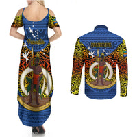 Vanuatu Tafea Province Couples Matching Summer Maxi Dress and Long Sleeve Button Shirts Coat Of Arms And Namele Fern Polynesian Pattern LT05 - Polynesian Pride