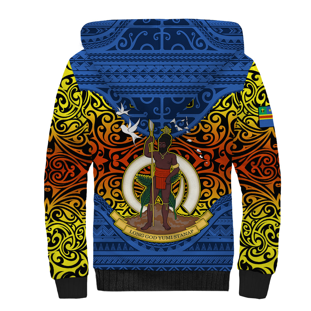 Vanuatu Tafea Province Sherpa Hoodie Coat Of Arms And Namele Fern Polynesian Pattern LT05 - Polynesian Pride