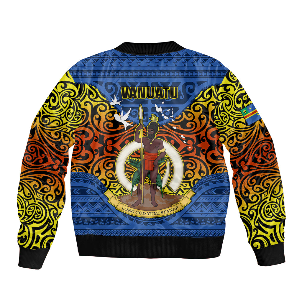 Vanuatu Tafea Province Sleeve Zip Bomber Jacket Coat Of Arms And Namele Fern Polynesian Pattern LT05 - Polynesian Pride