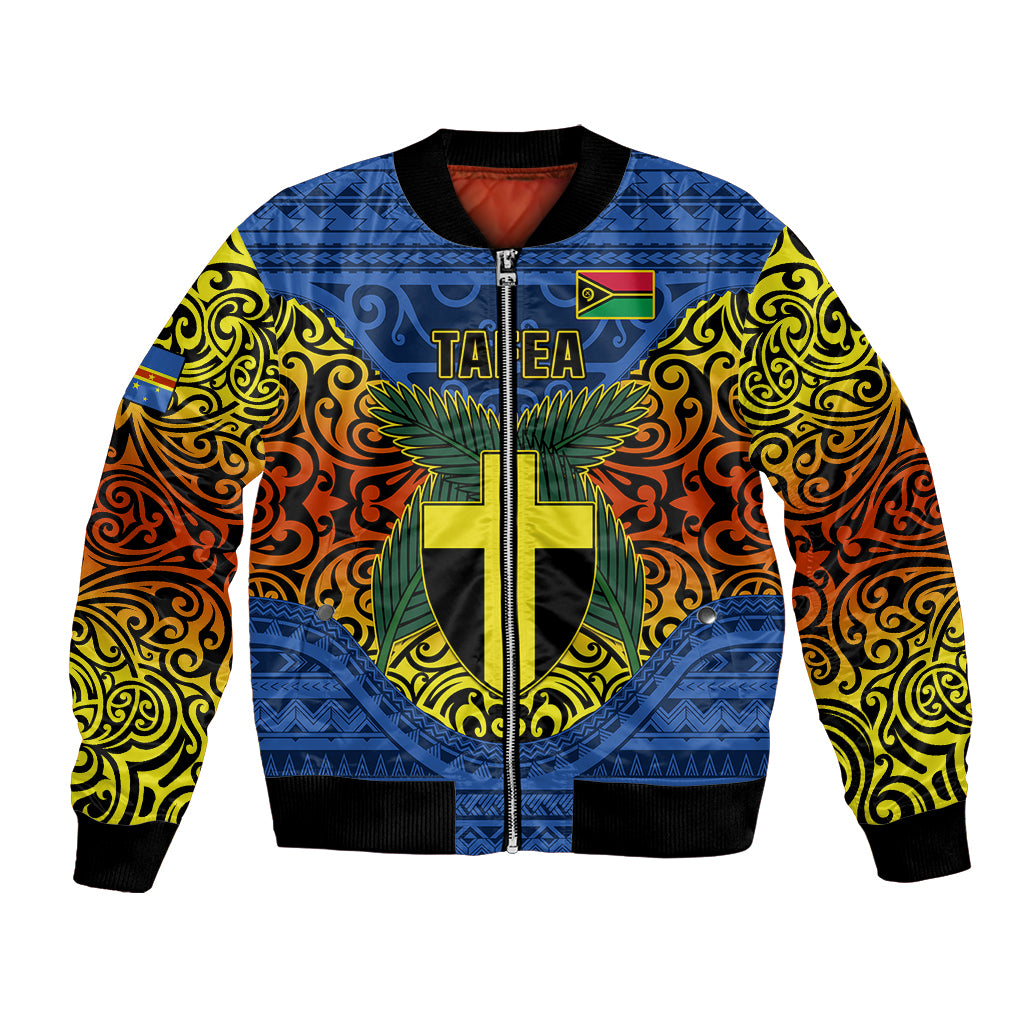 Personalized Vanuatu Tafea Province Bomber Jacket Coat Of Arms And Namele Fern Polynesian Pattern LT05 Unisex Blue - Polynesian Pride