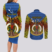 Personalized Vanuatu Tafea Province Couples Matching Long Sleeve Bodycon Dress and Long Sleeve Button Shirts Coat Of Arms And Namele Fern Polynesian Pattern LT05 - Polynesian Pride