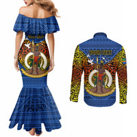Personalized Vanuatu Tafea Province Couples Matching Mermaid Dress and Long Sleeve Button Shirts Coat Of Arms And Namele Fern Polynesian Pattern LT05 - Polynesian Pride