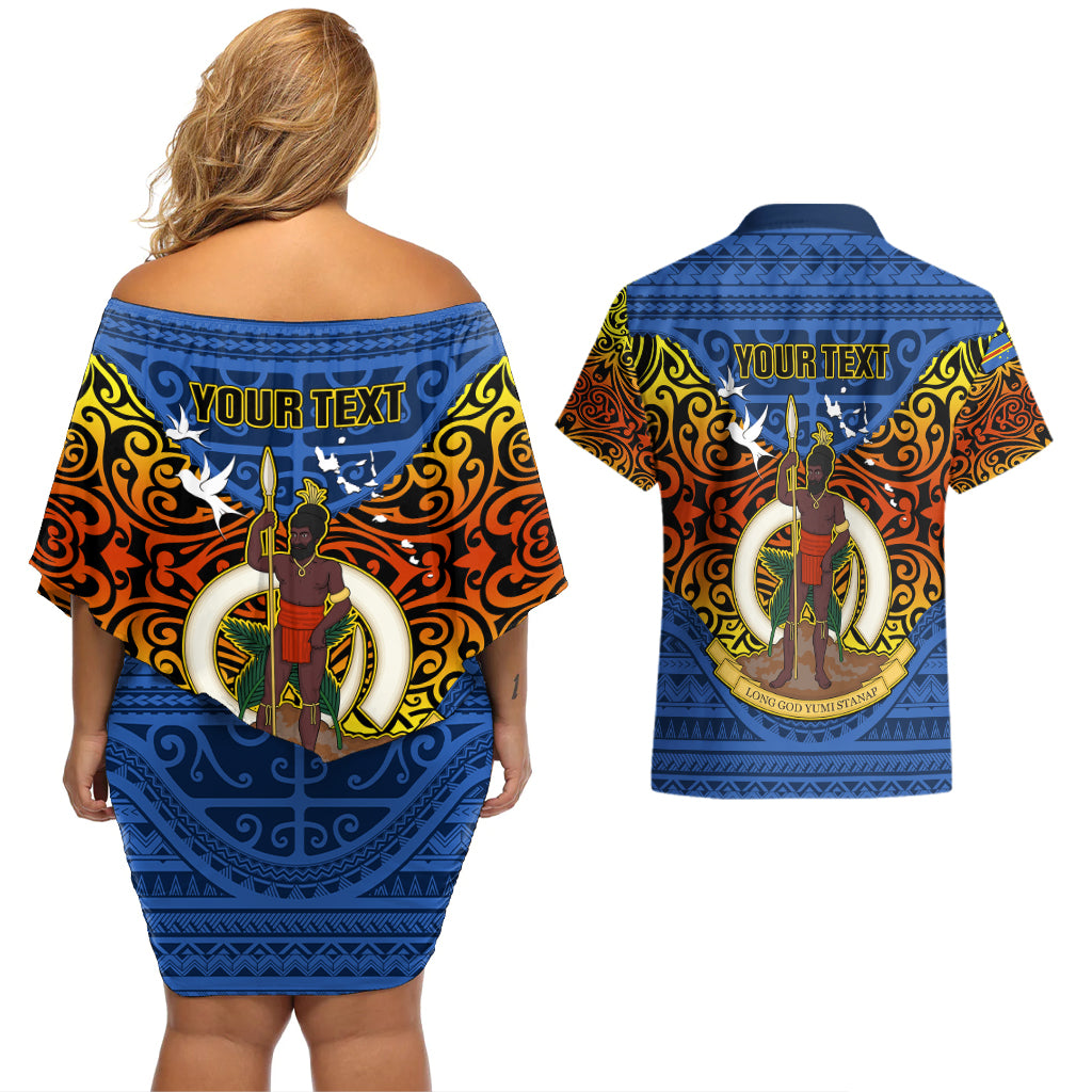 Personalized Vanuatu Tafea Province Couples Matching Off Shoulder Short Dress and Hawaiian Shirt Coat Of Arms And Namele Fern Polynesian Pattern LT05 - Polynesian Pride