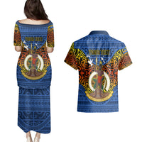Personalized Vanuatu Tafea Province Couples Matching Puletasi Dress and Hawaiian Shirt Coat Of Arms And Namele Fern Polynesian Pattern LT05 - Polynesian Pride