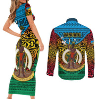 Vanuatu Torba Province Couples Matching Short Sleeve Bodycon Dress and Long Sleeve Button Shirts Vanuatuan Coat Of Arms Polynesian Pattern LT05 - Polynesian Pride