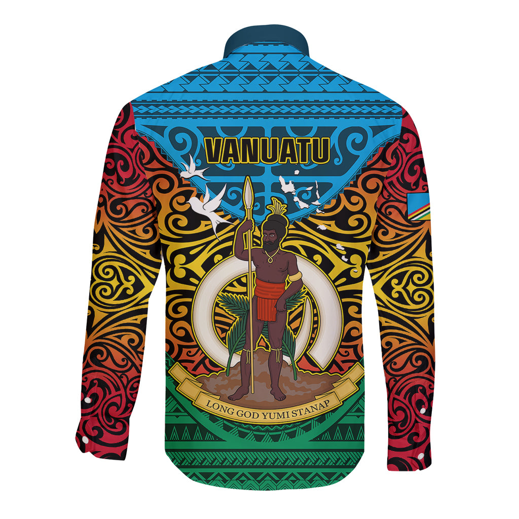 Vanuatu Torba Province Long Sleeve Button Shirt Vanuatuan Coat Of Arms Polynesian Pattern LT05 - Polynesian Pride