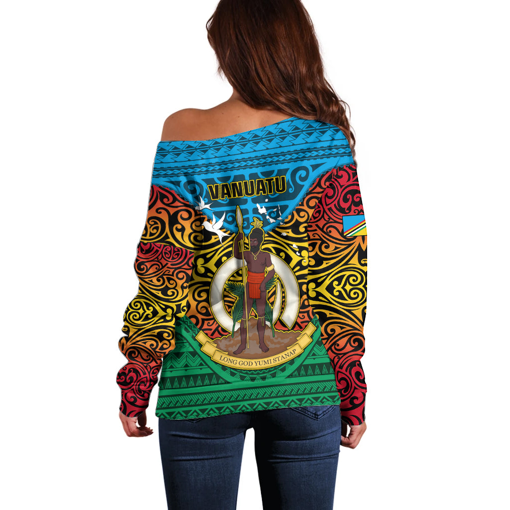 Vanuatu Torba Province Off Shoulder Sweater Vanuatuan Coat Of Arms Polynesian Pattern LT05 - Polynesian Pride